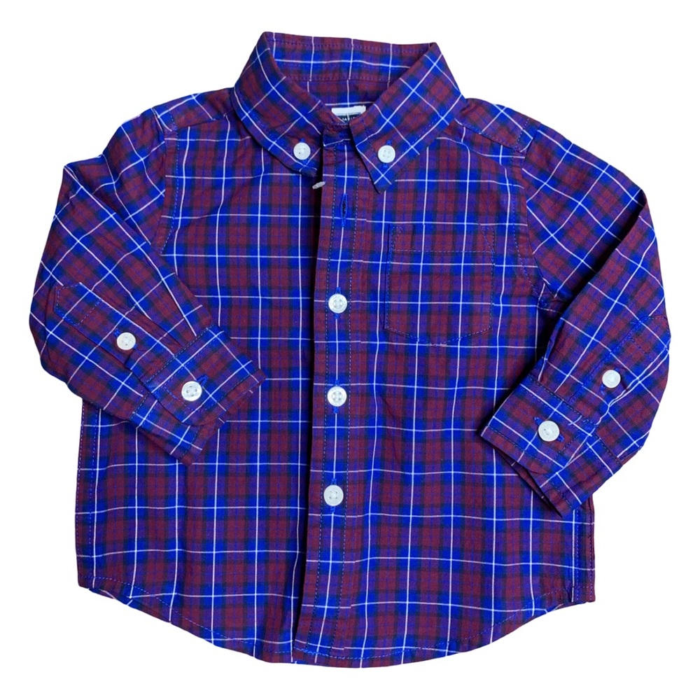 Janie And Jack Baby Boys Size 3-6 Months Button Up Dress Shirt Red Blue Plaid